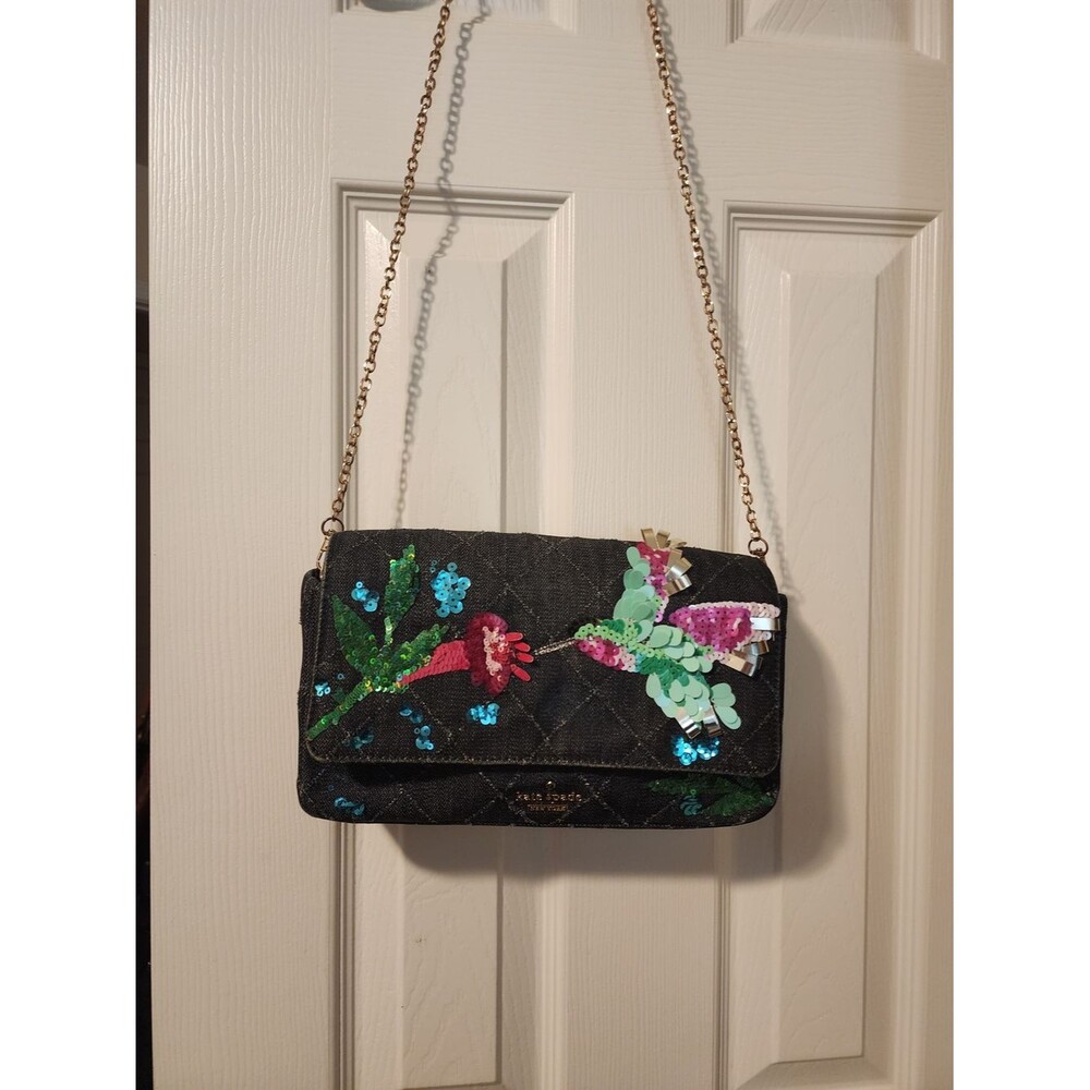 Rare Kate Spade Emerson Place Hummingbird Serena Denim Shoulder Bag Purse